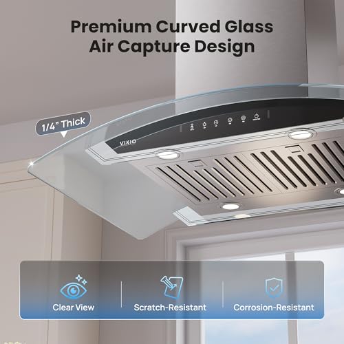 Image of 36 inch Island Range Hood, 1200 CFM Upgraded Range Hood with 3 Speed Fan