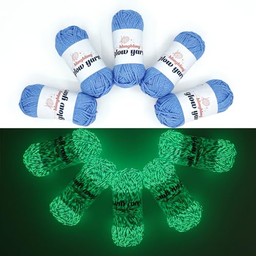 BulingBuling Glow in The Dark Yarn - 5 Pack Glow Yarn (260g/9oz | 273 Yards), Knitting & Crochet Thread for DIY Crafts, Gifts, Doll Making (Blue)