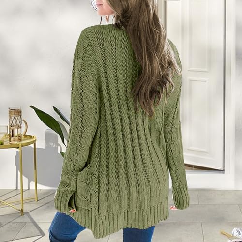 Women's Cable Knit Cardigan Loose Open Front Buttons Chunky Cardigan Sweaters with Pockets Casual Sweater Outwear2