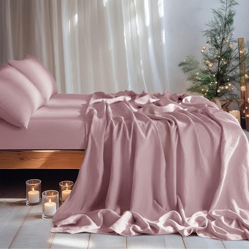 Image of LBRO2M 100% French Pure Linen Sheet Set 4Pcs, 16 inch Deep Pocket Full Size
