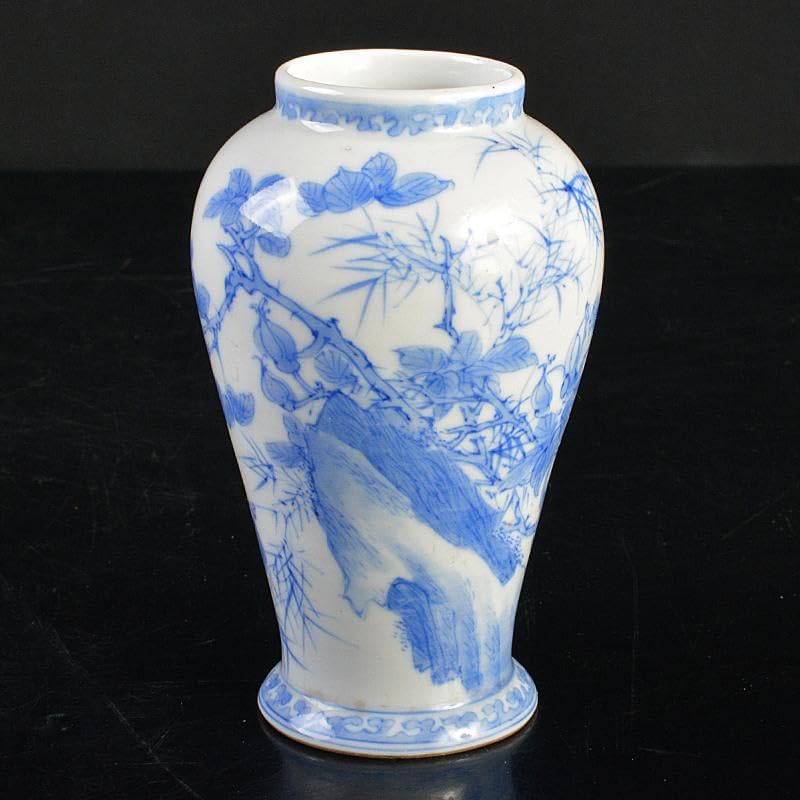 会津本郷焼　白鳳堂　富三製　草花文瓶　時代箱付　M　R7400 会津本郷焼 白鳳堂 富三製 草花文瓶 時代箱付 M R7400