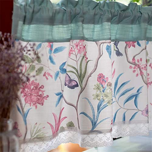 Cenefas de cocina estilo lino con ramas impresas para decorar ventanas 4