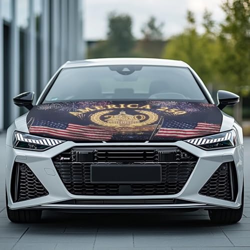 Image of American Flag 250 Years Car Hood Cover 4th of July Car Front Hood Cover Stretchable Car Bonnet Banner Automobile Accessories Universal Fit for Most Cars Sedans Decoration