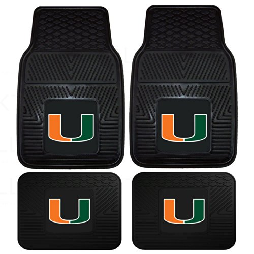 Northwest Officially Licensed NCAA Set of Universal Fit Front and Rear Logo Rubber Automotive Floor Mats - Univeristy of Miami Hurricanes