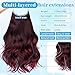 KooKaStyle Invisible Wire Hair Extensions Long Wavy Layered Synthetic Hair Extensions with Transparent Wire Adjustable Size 6 Secure Clips Ombre Burgundy mix Black Hairpieces for Women 20 Inch