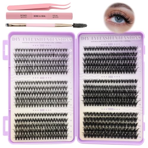 VEGCOO Pestañas Postizas Naturels Cluster Lashes 570 Unds 30-40-50-60-80-100D Pestañas Pelo a Pelo Extensiones de Pestañas Individuales Tipo Racimo Ruso(8-16 mm)
