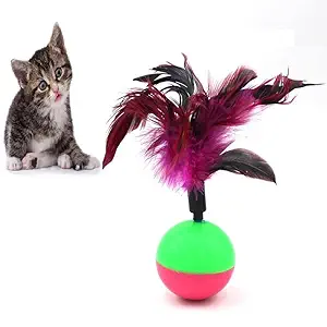Pets Empire 1pcs Feather Tumbler Cat Toy Ball Kitten Toy Cat Interactive Colorful Feather Pet Toy ( Color May Vary )