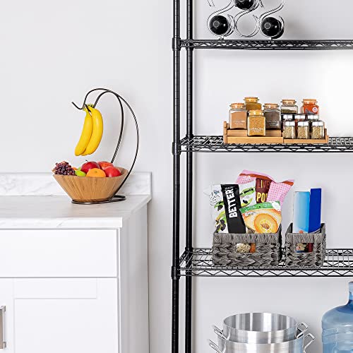 Seville Classics Premium Bamboo Fruit Bowl W/Steel Banana Tree Hook, Kitchen Counter Storage For Fruit, Vegetables, Mixed Nuts, 13" L X 11" W X 17.3" H #TOP6