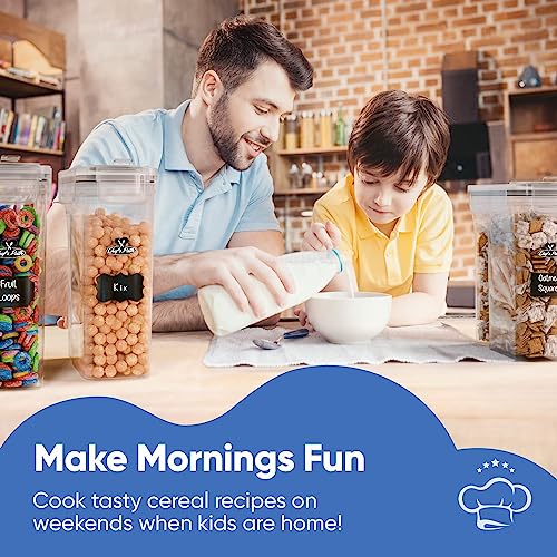 Chefââ‚¬â„¢s Path Cereal Storage Container Set - 100% Airtight Best Food Storage Containers, 8 FREE Chalkboard Labels & Pen, Great for Flour, Sugar & More - BPA Free Dispenser Keepers (16.9 Cup 135.2oz) 3PC