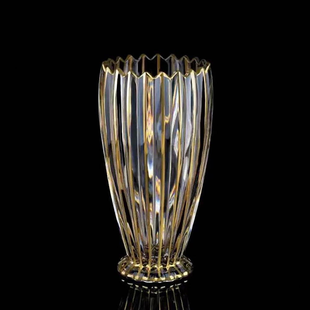 Jarrón de cristal dorado pintado a mano de 10.6 pulgadas de alto, moderno jarrón de cristal grande para decoración del hogar y la oficina para sala de estar, comedor, centros de mesa, cumpleaños y