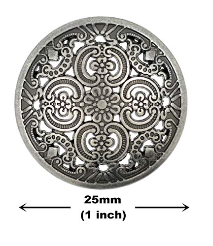 Bezelry 8 Pieces Flowery Engraving Openwork Domed Gray Silver Metal Shank Buttons 25Mm (1 Inch) #TOP1