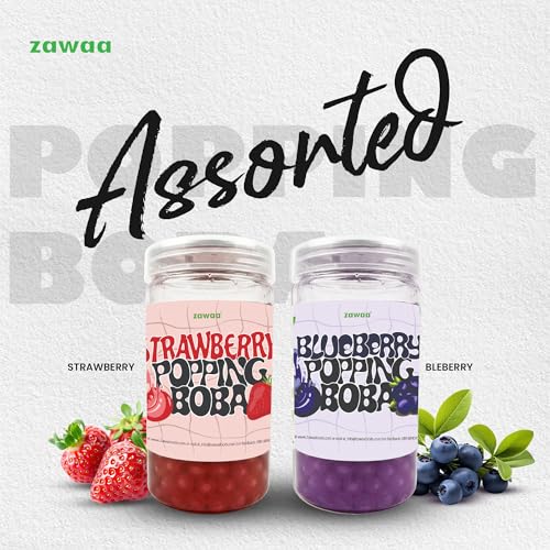 Image of Zawaa Boba Tea Assorted Popping Boba Pearls - Blueberry & Strawberry | 300g Each (Pack of 2) | Bursting Bubble Tea Pearls