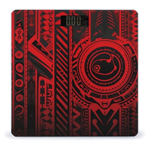Báscula digital para baño negra y roja de vidrio templado miniatura 1