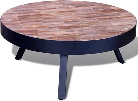 vidaXL table basse ronde bois de teck recycle pieds metal