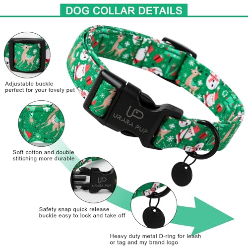 Image of Christmas Santa Claus Dog Collar, Cute Christmas Elk Collar for Puppy Girl Boy Dog, Adjustable Green Dogs Collars for Small Medium Large Dogs