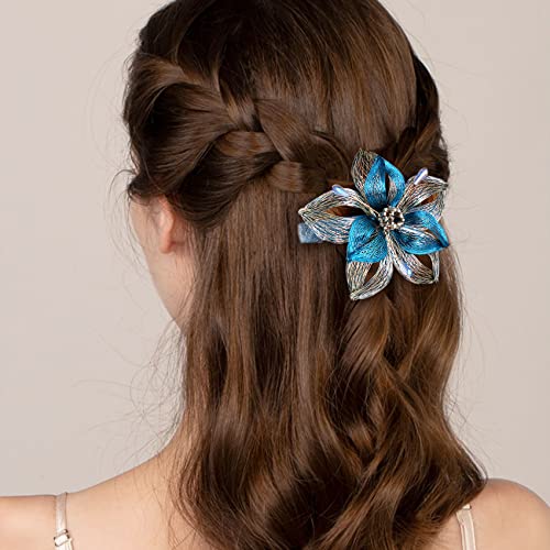 Mistofu 3.35Inch Diy Copper Wire Metal Hand-Woven High-Level Design Barrettes Elegant Hair Accessories, Gifts For Women Girls (Silver And Blue) #TOP1