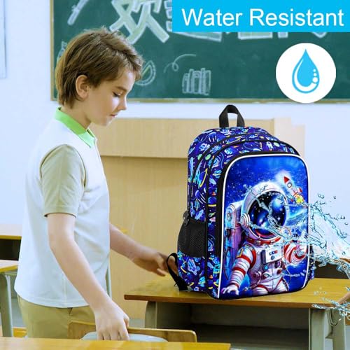 Image of HPJGD 3PCS Astronaut Bookbag for Boys, Water Resistant Kids Backpack Set with Lunch Box, Cool School Bag for Elementary Preschool Toddler - Thumbs-Up Astronaut