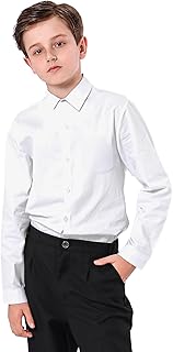Chicos Uniforme Manga Larga Colores Lisos Camisa para Niño,7-14 Años