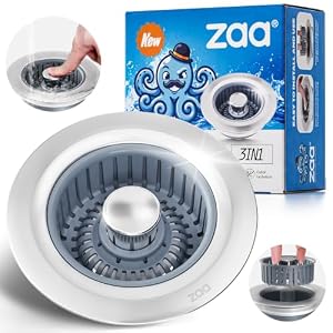 zaa 3-in-1 Kitchen Sink Drain Strainer Stopper, Stainless Steel, Anti-Clog