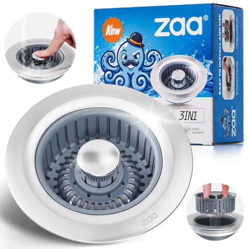 zaa 3 in 1 Kitchen Sink Drain Strainer Stopper Removable Basket Pop-Up…