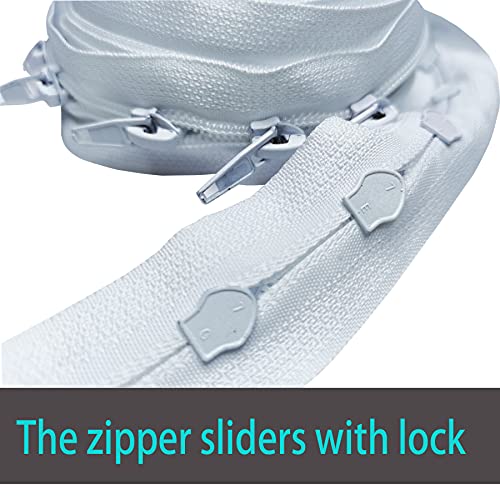 Bulk 5 Yards Long Zipper Roll For Sewing Coil Zippers By The Yard Bulk Continuous Zipper Roll For Sewing - Upholstery Zipper Chain With 15 Installed Sliders And Pull White Zipper. #TOP3