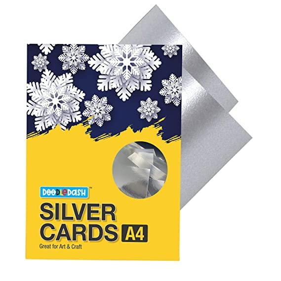 DoodleDash Silver Cards Metallic Shade A4(Size:- 8.3 x 11.7)250 GSM - For DIY Art And Crafts, Scrapbooking, Paper Decorations, Invites, Caities And Projects (Pack of 50 Sheets)