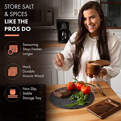 Sweet & Lamb Collection Salt Cellar – Salt Container With Lid, Spoon, & Nonslip Tray – Beautifully Crafted Magnetic Closure & Tight Seal – Salt Box With Swivel Lid #TOP1