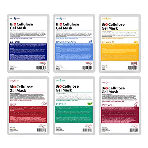 6 Gel Masks Assorted - Bio Cellulose Gel Sheet Mask – Collagen, EGF, Hyaluronic Acid, Peptide, Retinol, Vitamin C (6pcs in total)