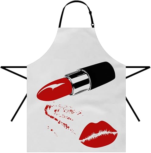 Moslion Delantal de labios de 31 x 27 pulgadas, lápiz labial rojo cosmético, sexy, mujer, labios besos, amor para el día de San Valentín, cocina,