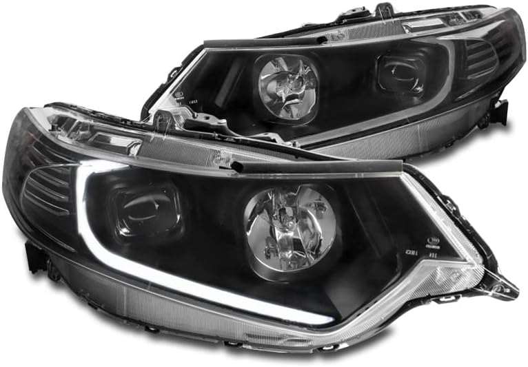 LED Tube Projector Headlights Headlamps Black Compatible with 2009-2014 Acura TSX