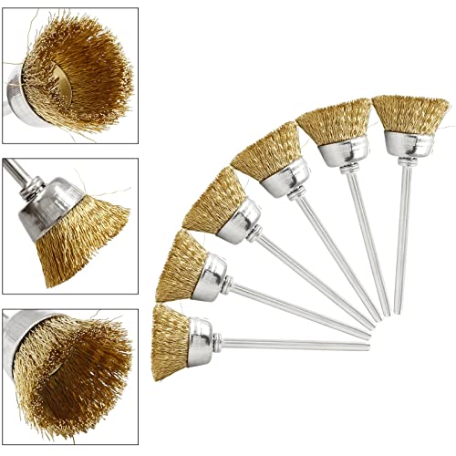 Image of 20Pcs Wire Wheel Brushes Cup-Shape Brass Wire Brushes with 3 /32 inch Shank for Rotary Tools, Bowl-Shape Polishing Cleaning Tools
