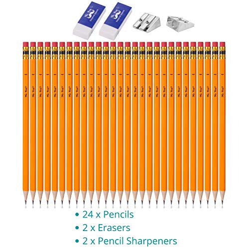 Mr. Pen- Pencils With Sharpener And Eraser, 24 Pencils, 2 Metal Pencil Sharpeners, 2 Erasers, Pencils And Sharpener, Pencil And Sharpener Set, School Supplies, Pencil With Sharpener, Erasers For Kids #TOP5