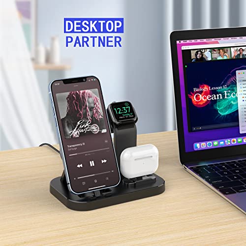 Olebr Charging Station For Apple Multiple Devices, 3 In 1 Fast Charger Station Dock For Iphone Series 14/13/12/11/X/8 Plus, Charger Stand For Iwatch Ultra 8 7 6 Se 5 4 3 2 1 With Adapter(Black) #TOP3