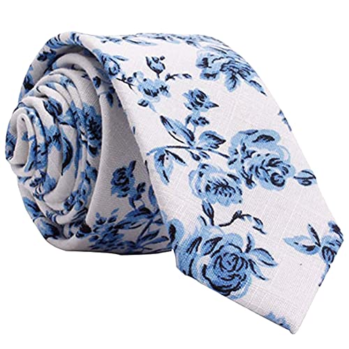 Mantieqingway Mens Cotton Floral Neck Tie 2.56 Printed Skinny Tie (925)
