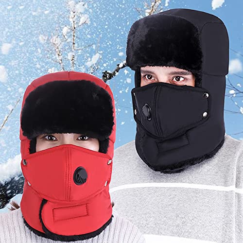 Gorro de Aviador Caliente Gorro cálido a Prueba de Viento Piel Invierno for Hombres y Mujeres, Gorro Lei Feng, con Solapa for Las Orejas sintética, Negro for Esquiar frío, antinieve