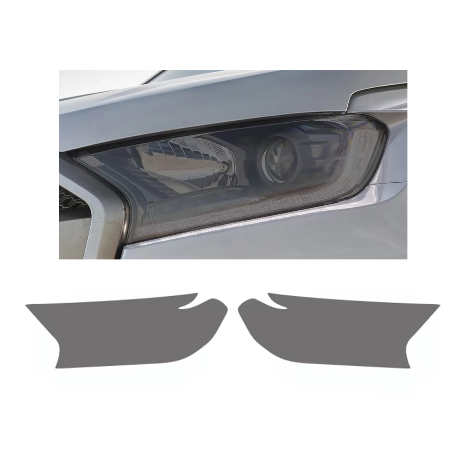 Headlight Film for Ford Ranger 2015-2026, 1Set Transparent/Smoke Black Car Headlight TPU Protective Film