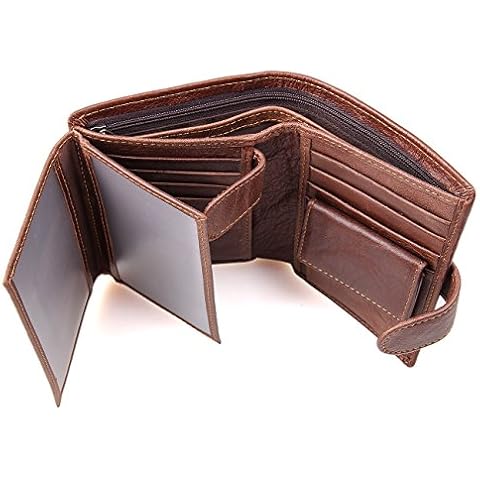 Jingleer Mens Wallet Leather RFID Blocking Trifold Wallets with Coin Pocket, Zip Note Compartments, Gift Box, 11 Card Slots, 3 ID Windows, 13.5cm(L) x 10cm(W) x 3cm(H) Cover
