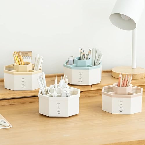 Miniatura 8 de Organizador de escritorio, soporte multifuncional giratorio de 360 grados, 5 compartimentos, organizador estacionario de escritorio, caja de