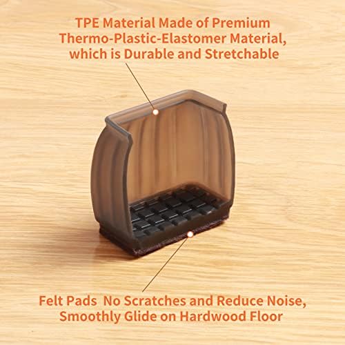 Ezprotekt 32P Small Chair Leg Floor Protectors, 1" Translucent Chair Feet Cover, Square Furniture Sliders Felt Bottom Silicone Leg Caps for Protecting Hardwood/Tile Floors from Scratches and Noise