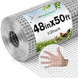 Amagabeli Hardware Cloth 1/2 inch 48inx50ft True19 Gauge Chicken Wire Double Galvanized Welded Wire Fencing Mesh Roll Garden Plant Support Poultry Netting Rabbit Cage Snake Gopher Fence