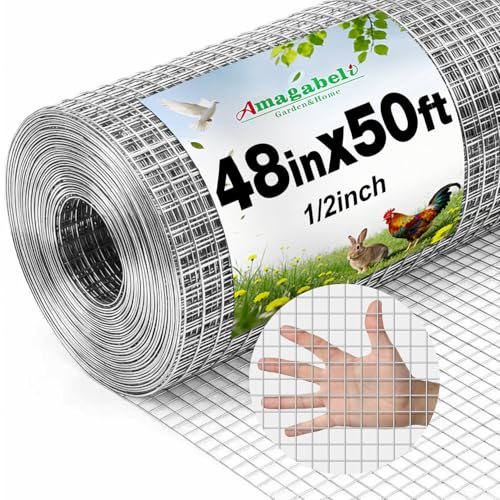 Amagabeli Hardware Cloth 1/2 inch 48inx50ft True19 Gauge Chicken Wire Double Galvanized Welded Wire Fencing Mesh Roll Garden Plant Support Poultry Netting Rabbit Cage Snake Gopher Fence