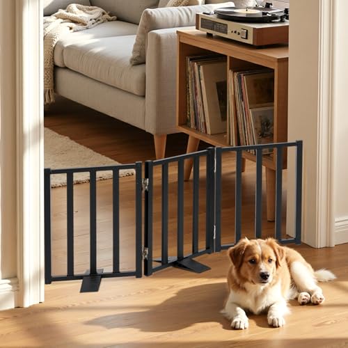 Snagle Paw Short Dog Gate,16.5" Tall Freestanding Metal Dog Gate Only for Small Dogs with Support Feet Easily Step Over,Up to 36" Wide Puppy Gate Indo