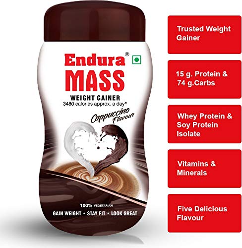 Image of Endura Weight Mass Gainer, Post Workout, 74 g Carbohydrate, 15 g Protein, Healthy Fats (Cappuccino) Brawn, 500 g