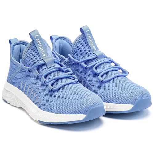 Lamincoa Women Slip on Walking Sneakers Non Slip Running Shoes Lightweight Sport Gym Casual Shoes Workout Tennis Sneakers for Women Sky Blue