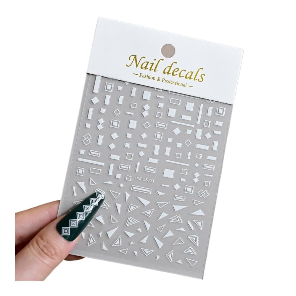 12Pcs 3D White French Nail Stickers, Self-Adhesive Geometric Decals for DIY Nail Manicure(NKS358-03-03)