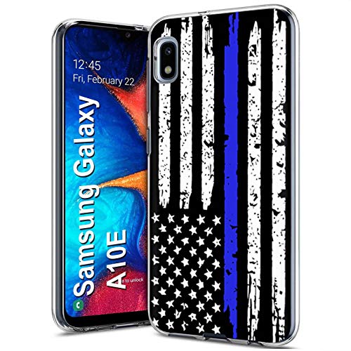 NakedShield Clear Flex Gel Phone Case Compatible for Samsung Galaxy A10E,SM-A102U,US Flag Thin Blue Line Print,Light Weight, Unbreakable, Flexible, Surround Edge Protection,Designed in USA
