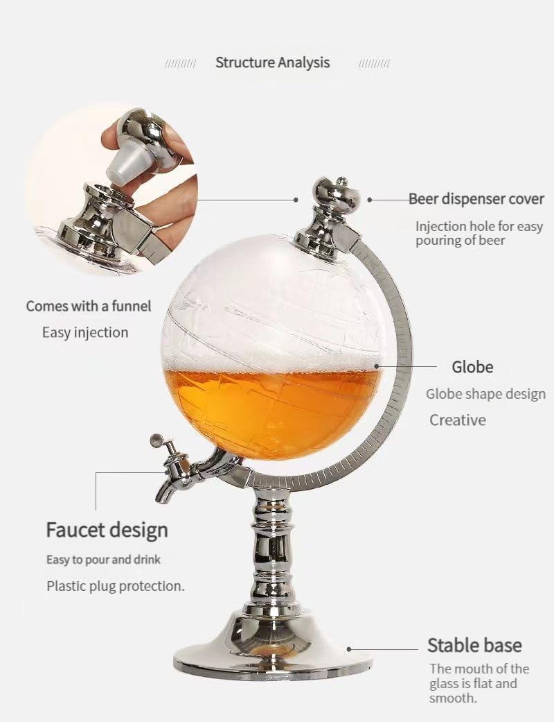 Dispenser di birra alla spina per la casa, 3,6 l, a forma di globo, per liquori, bevande, bevande, versatore, decorazione per bar e feste