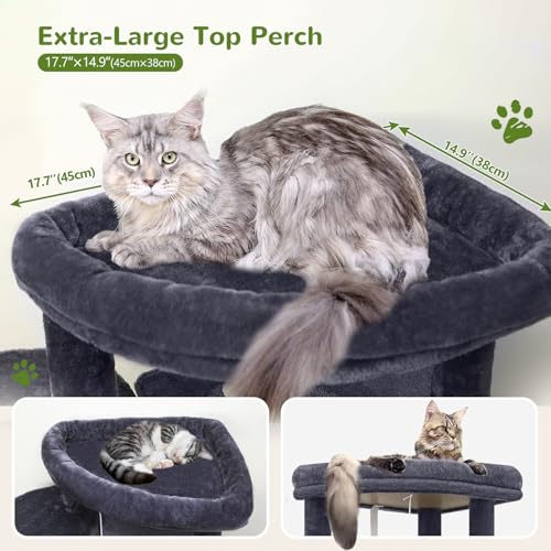 Image of Globlazer Corner Cat Tree for Large Cats, 66inch Tall Curved Series Large Cat Tower for Multiple Indoor Cats with 6 Scratching Posts, 2 Spacious Cat Condos, Hammock, Hanging Basket, C66, Dark Grey