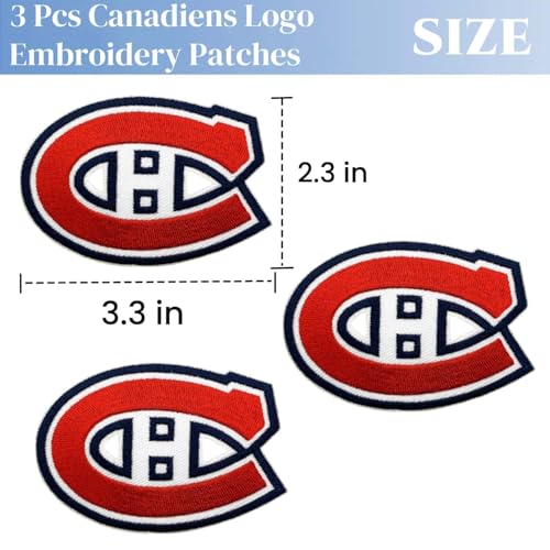 3 Pcs Canadiens Embroidered Patches for Clothing, Sew-On or Iron-On Badge, Canadian Hockey Team Logo for Jackets, Jeans, Cap and Bags, DIY Embroidery Accessories - Image 3