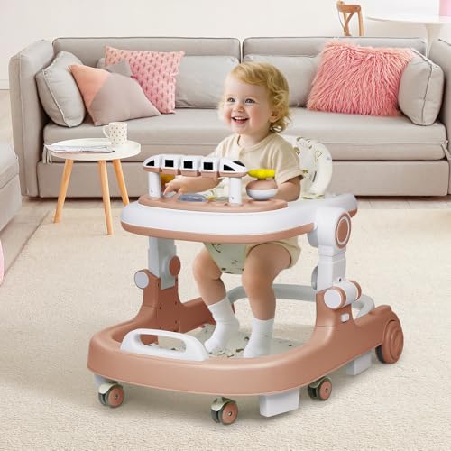 Image of Baby Walker with Wheels, 4 in 1 Foldable Baby Walkers for Boys Girls 6-18 Months, 3 Level Height Adjustment with Bouncing, Feeding Tray & Music, Baby Walker with Activity Center, Toddler Push Walker